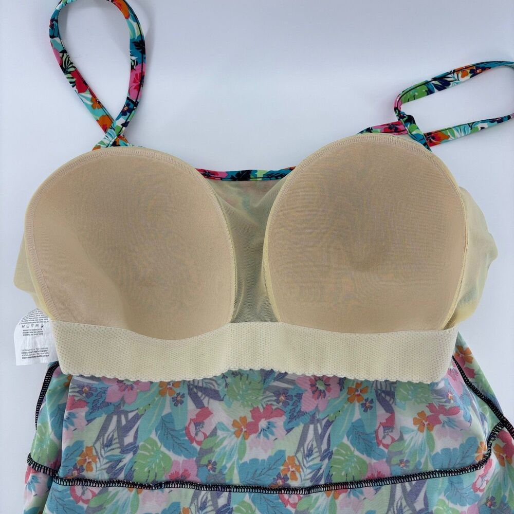 A Shore Fit! Thigh Solutions Swim Dress Top Multi Floral Women 22W Tiered Ruffle - Picture 7 of 8